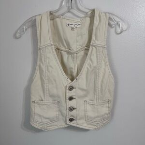 Free People Cream Boho Western Adjustable Button-Up Vest